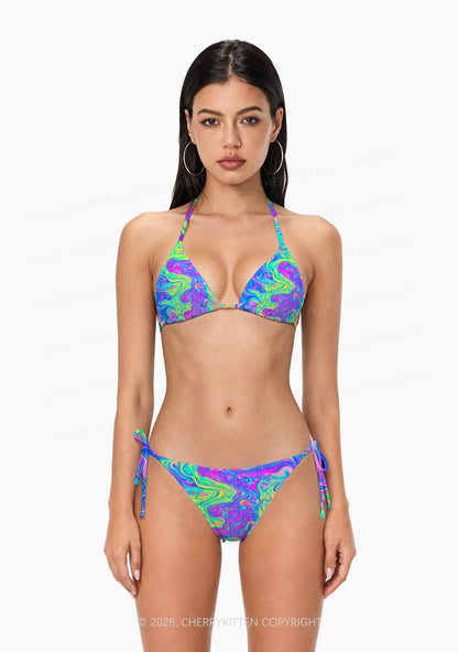 Rainbow Fluid Swirl Y2K Print Bikini Set Cherrykitten