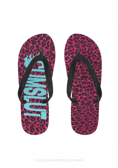 Cxmslxt Hot Pink Leopard Y2K Print Flip Flops Cherrykitten