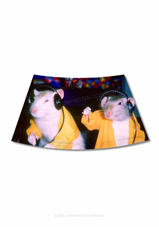 DJ Rats Y2K Print Mini Skirt Cherrykitten