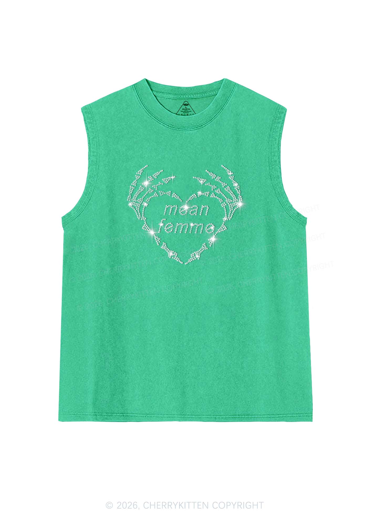 Rhinestone Mean Femme Skeleton Heart Pride Y2K Washed Muscle Tank Cherrykitten