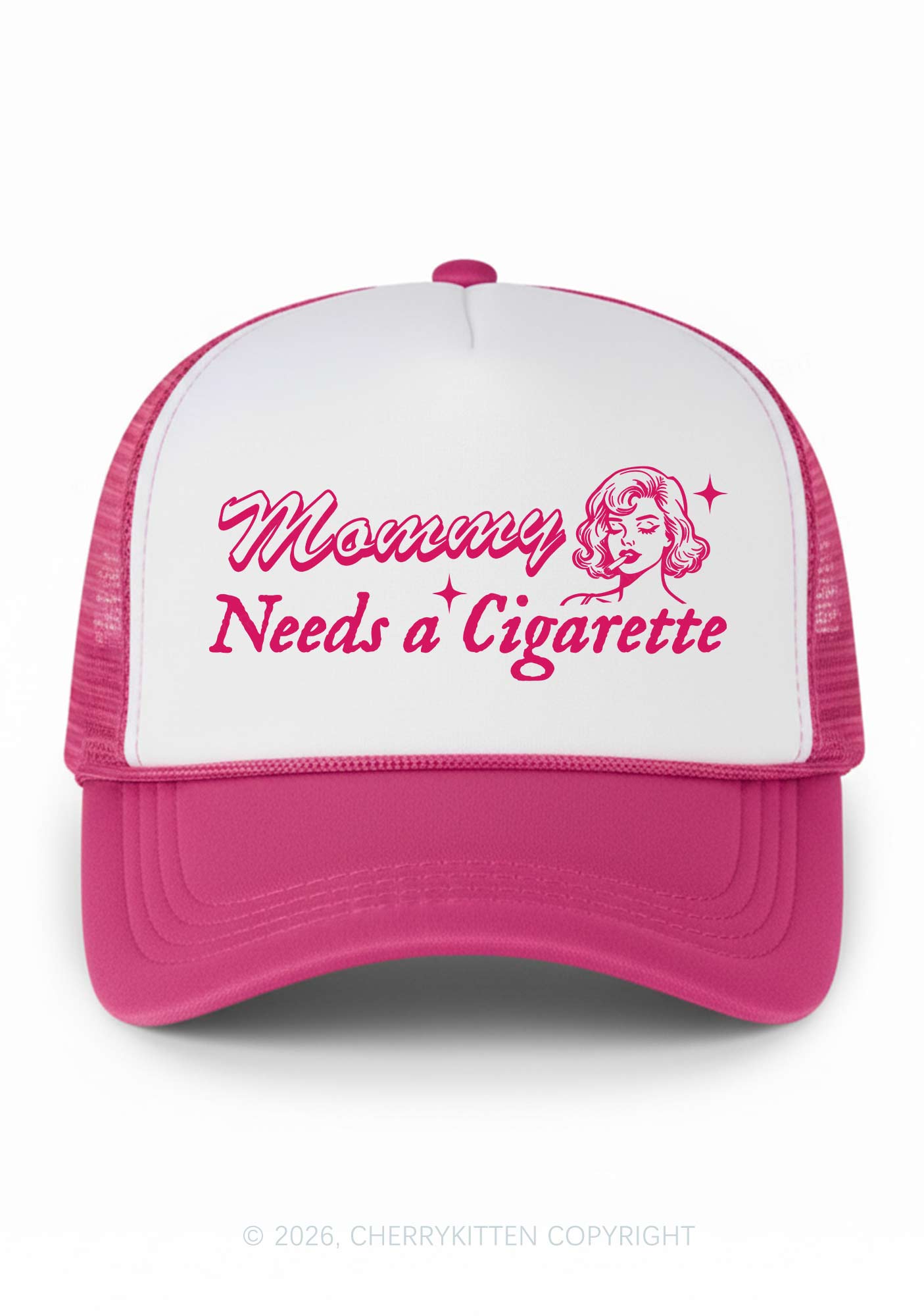 Mommy Needs a Cigarette Y2K Colorblock Trucker Hat Cherrykitten