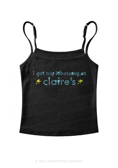 Rhinestone I Got My Lobotomy At Claires Y2K Spaghetti Strap Cami Cherrykitten
