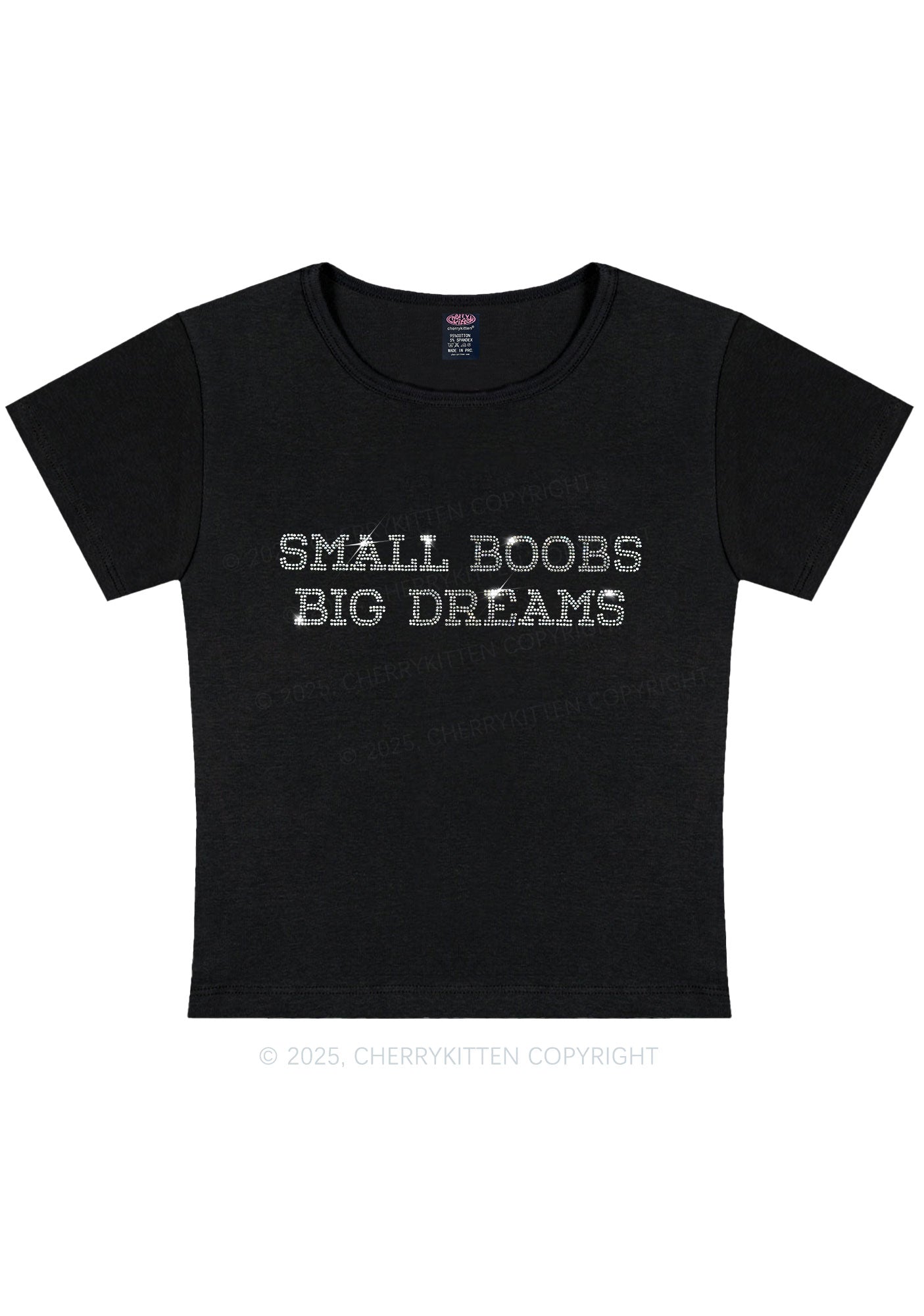 Rhinestone Small But Big Dreams Y2K Baby Tee Cherrykitten