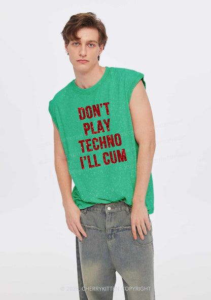 Glitter Dont Play Techno Y2K Washed Muscle Tank Cherrykitten