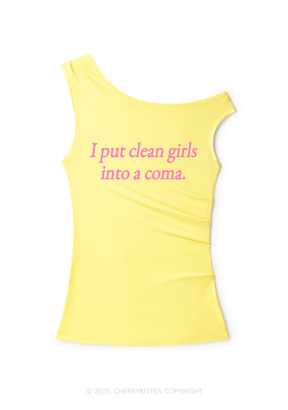Put Clean Girls Into Coma Y2K Off Shoulder Tank Top Cherrykitten