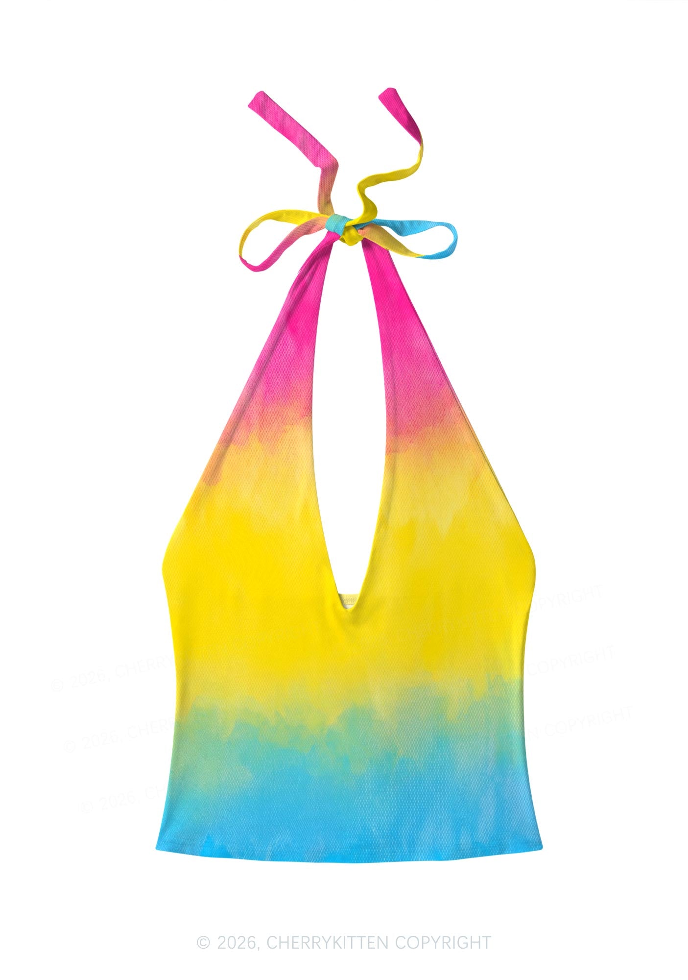 Pansexual Tie Dye Pride Y2K Print Halter Deep V Neck Cami Cherrykitten