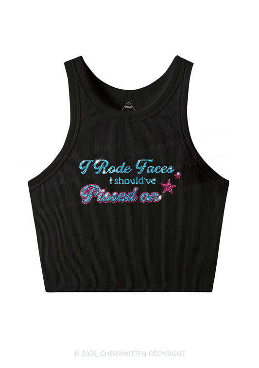 Rhinestone I Rode Faces Y2K Crop Tank Top Cherrykitten