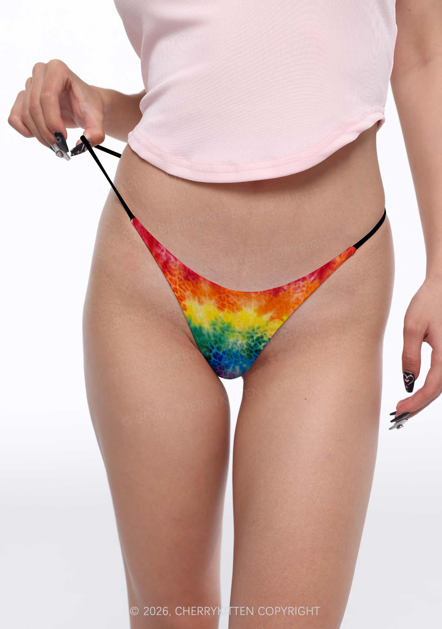 Rainbow Leopard Tie Dye Pride Y2K Print Bikini String Thong Cherrykitten