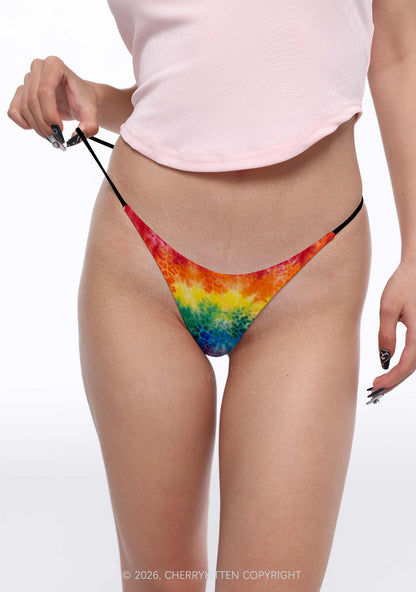 Rainbow Leopard Tie Dye Pride Y2K Print Bikini String Thong Cherrykitten