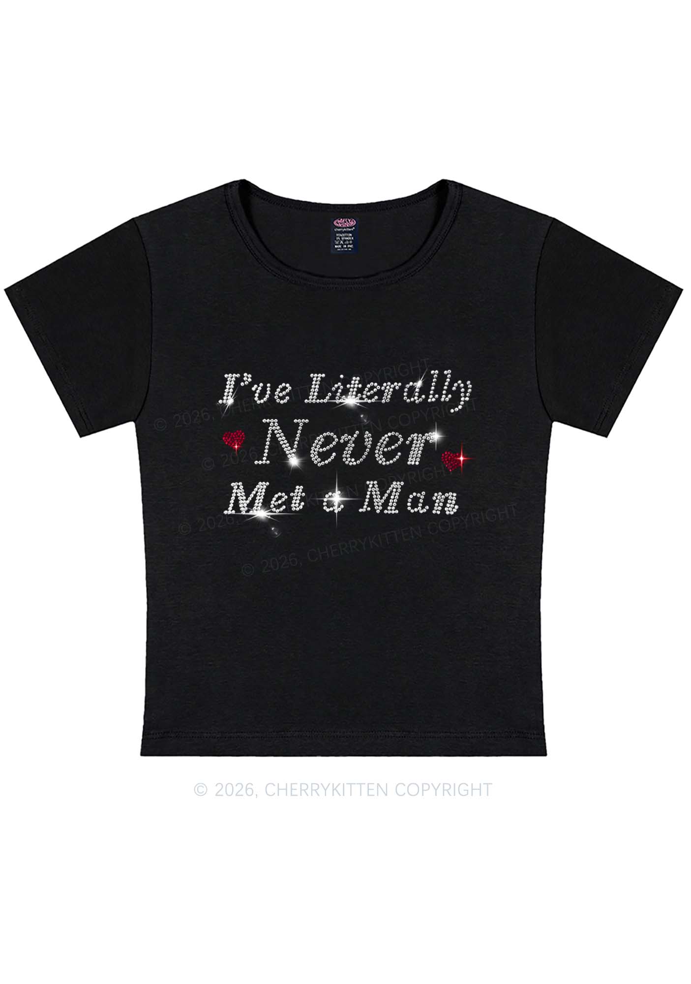 Rhinestone Never Met A Man Pride Y2K Baby Tee Cherrykitten