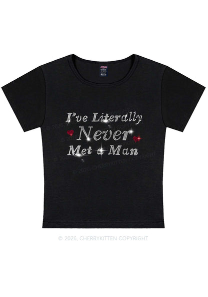 Rhinestone Never Met A Man Pride Y2K Baby Tee Cherrykitten