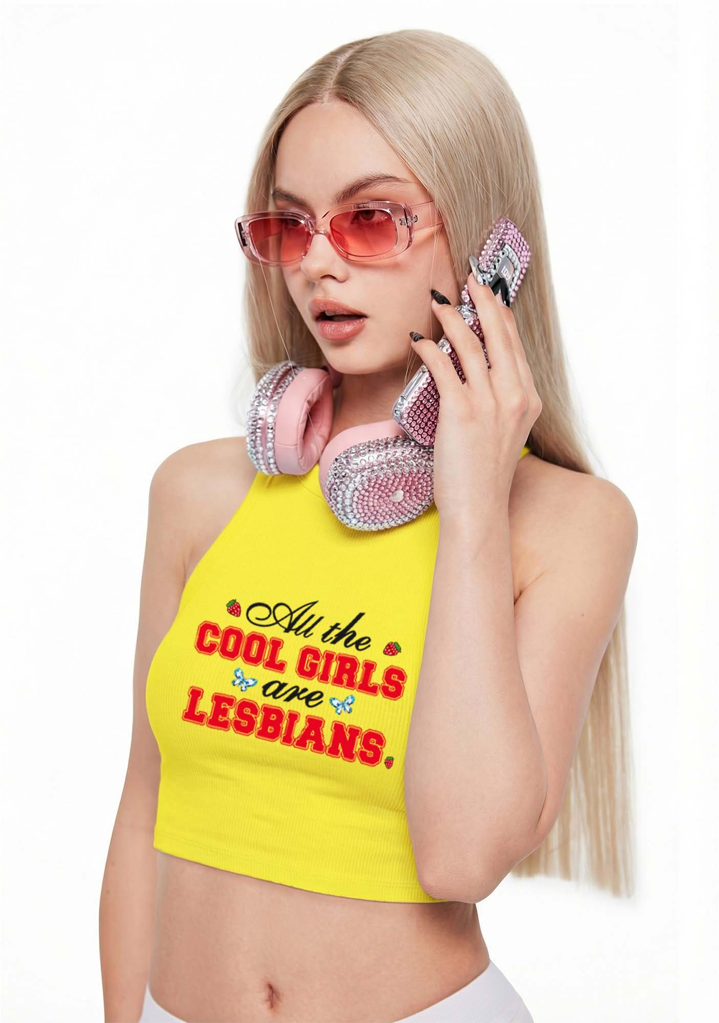 Cool Girls Are Lesbians Pride Y2K Crop Tank Top Cherrykitten