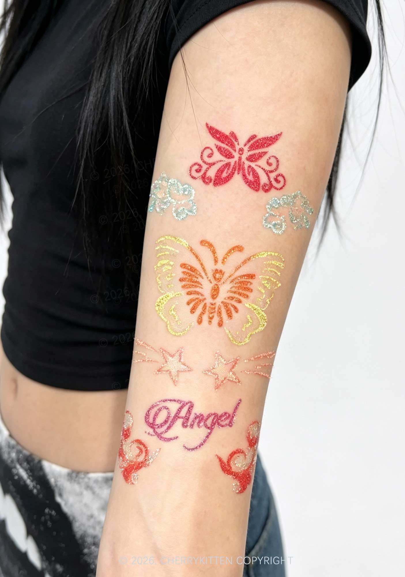 6pcs Floral Butterfly Sticker Y2K Temporary Tattoo Cherrykitten