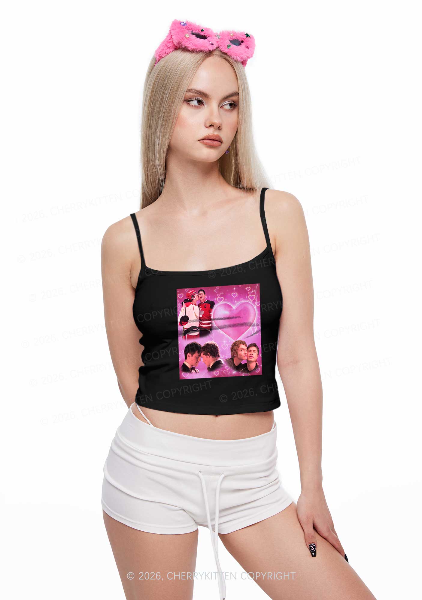 Pink Heart Portrait HR Y2K Spaghetti Strap Cami Cherrykitten