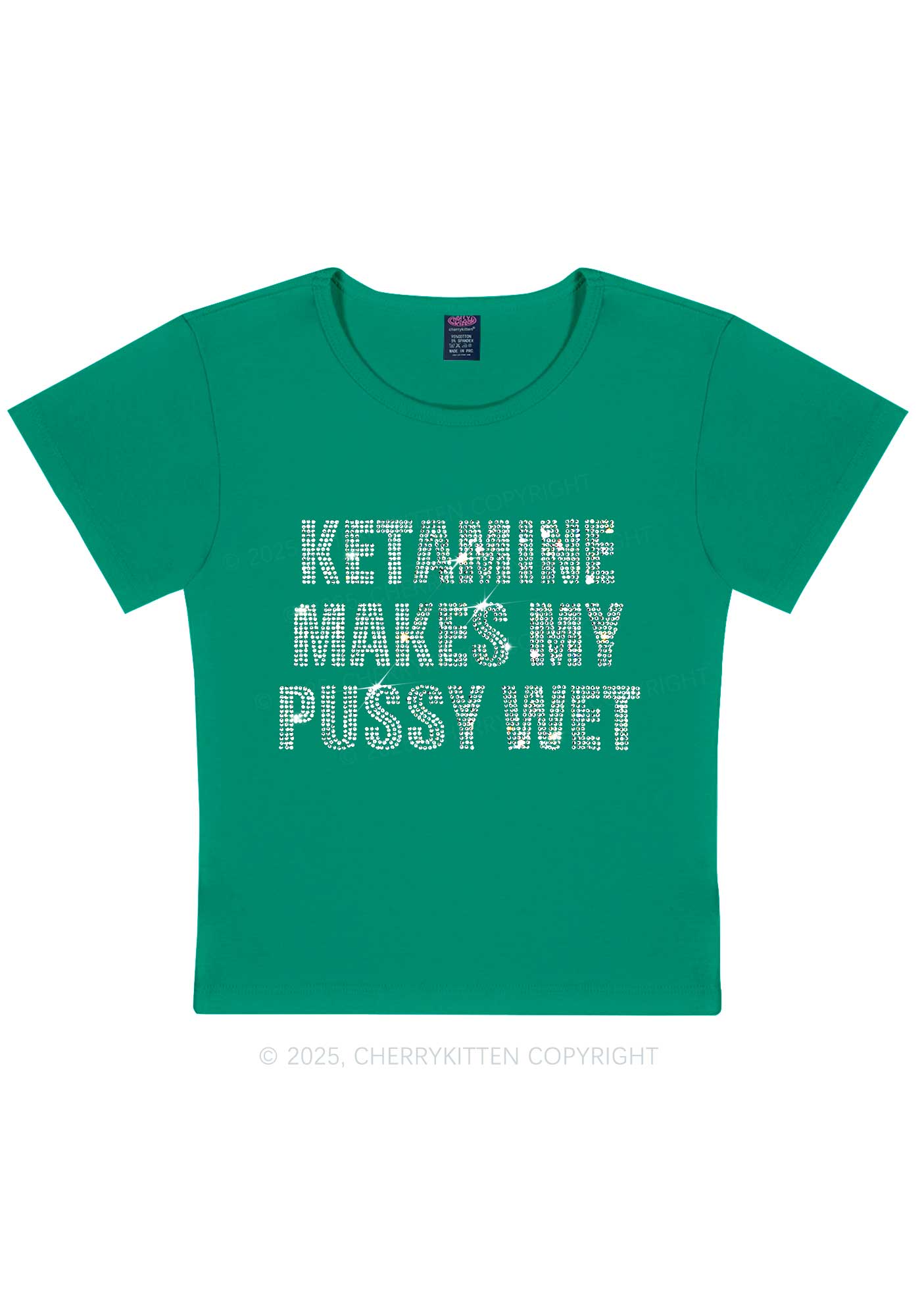 Rhinestone K Makes My Puxxy Wet Y2K Baby Tee Cherrykitten