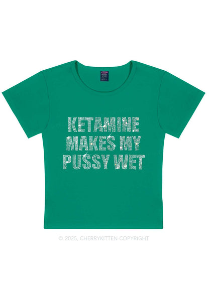 Rhinestone K Makes My Puxxy Wet Y2K Baby Tee Cherrykitten