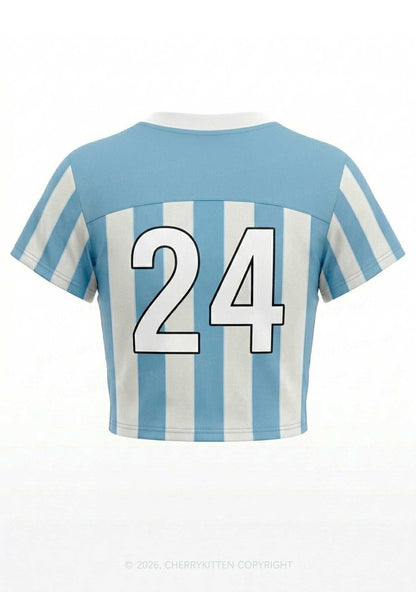 Blue White Stripes Faggot Pride Y2K Crop Football Jersey Shirts Cherrykitten