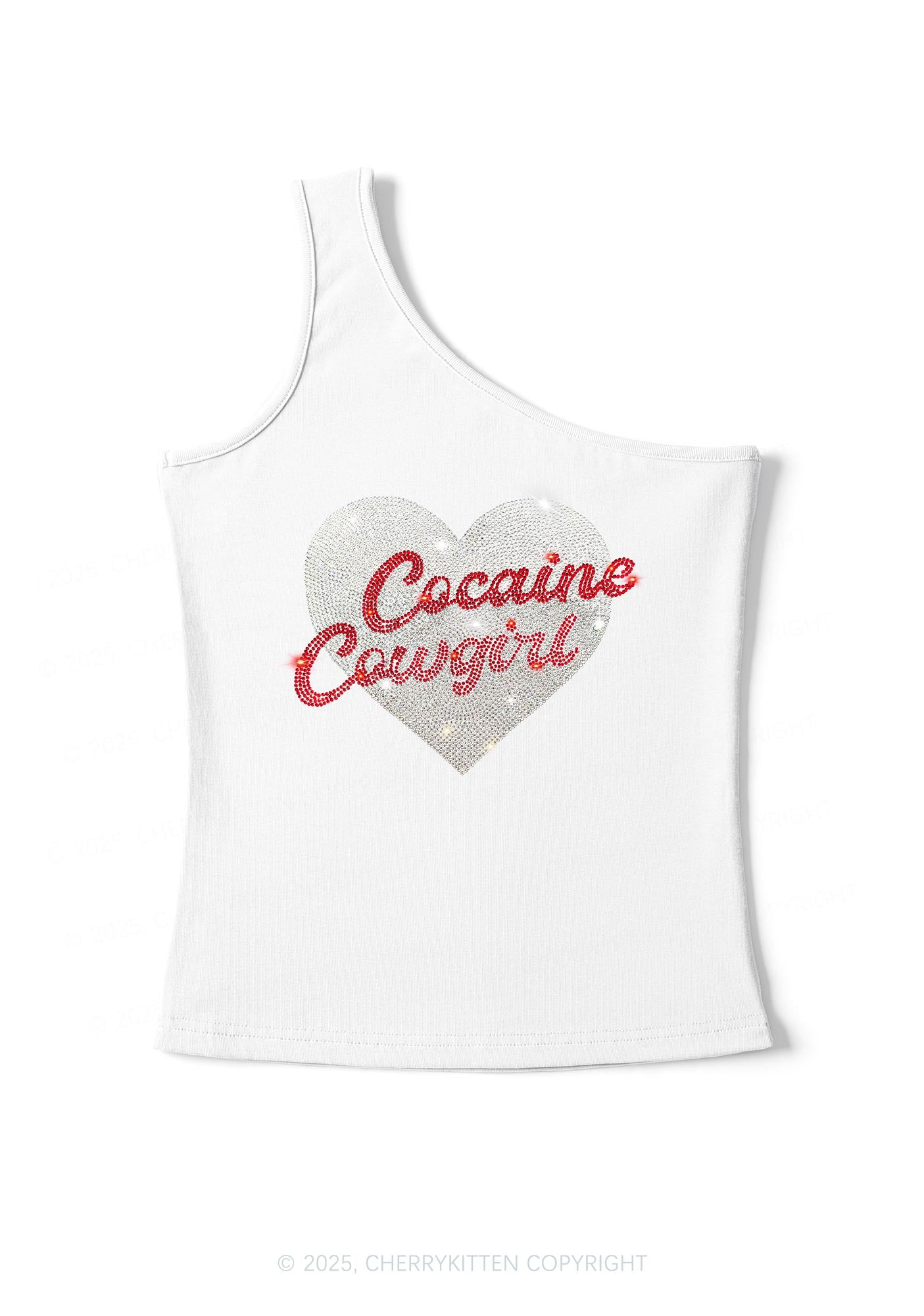 Rhinestone Cola Cowgirl Y2K One Shoulder Tank Top Cherrykitten