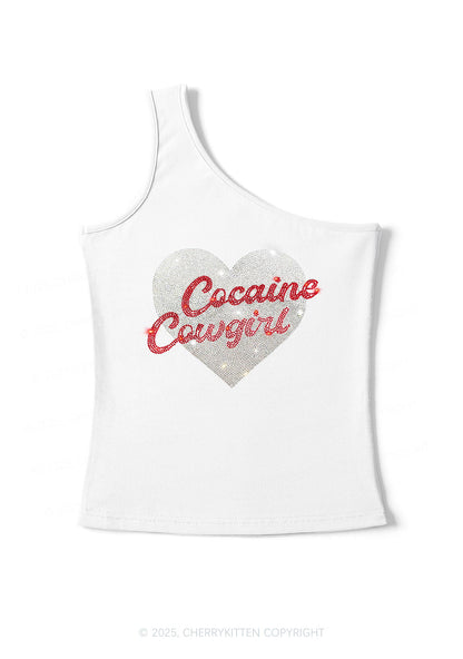 Rhinestone Cola Cowgirl Y2K One Shoulder Tank Top Cherrykitten