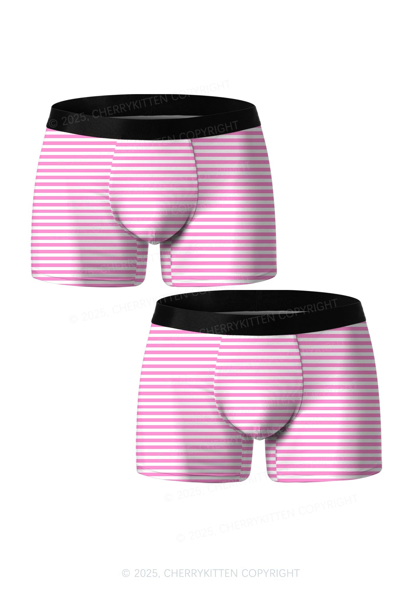 Pink White Stripe Valentine's Day Y2K Print Couples Boxer Briefs Set Cherrykitten