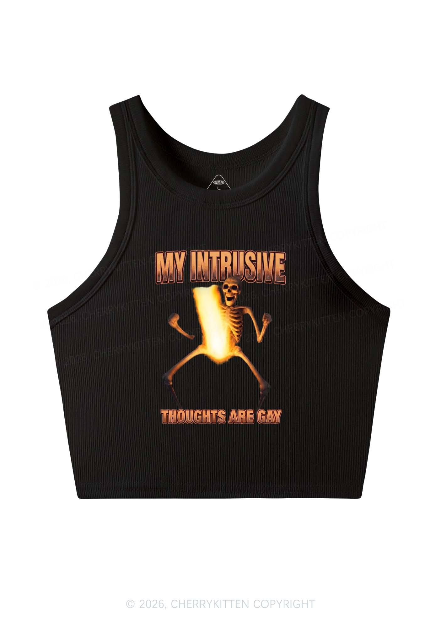 My Intrusive Thoughts Are Gay Pride Y2K Crop Tank Top Cherrykitten