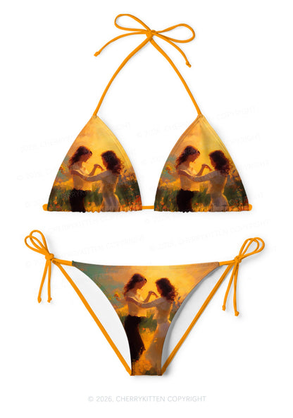 Lesbian Couple Dancing Pride Y2K Print Bikini Set Cherrykitten