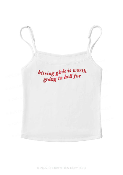 Rhinestone Kissing Girls is Worth Pride Y2K Spaghetti Strap Cami Cherrykitten