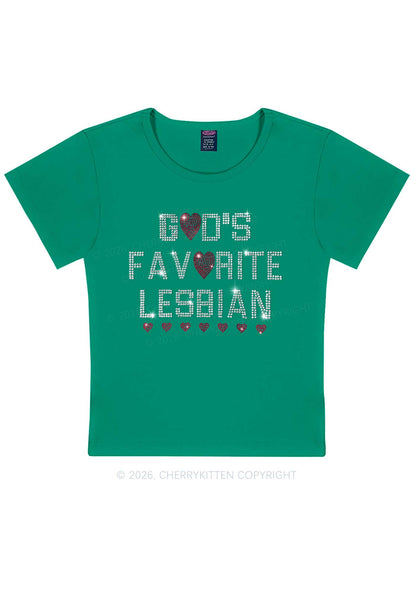 Rhinestone Gods Favorite Lesbian Pride Y2K Baby Tee Cherrykitten