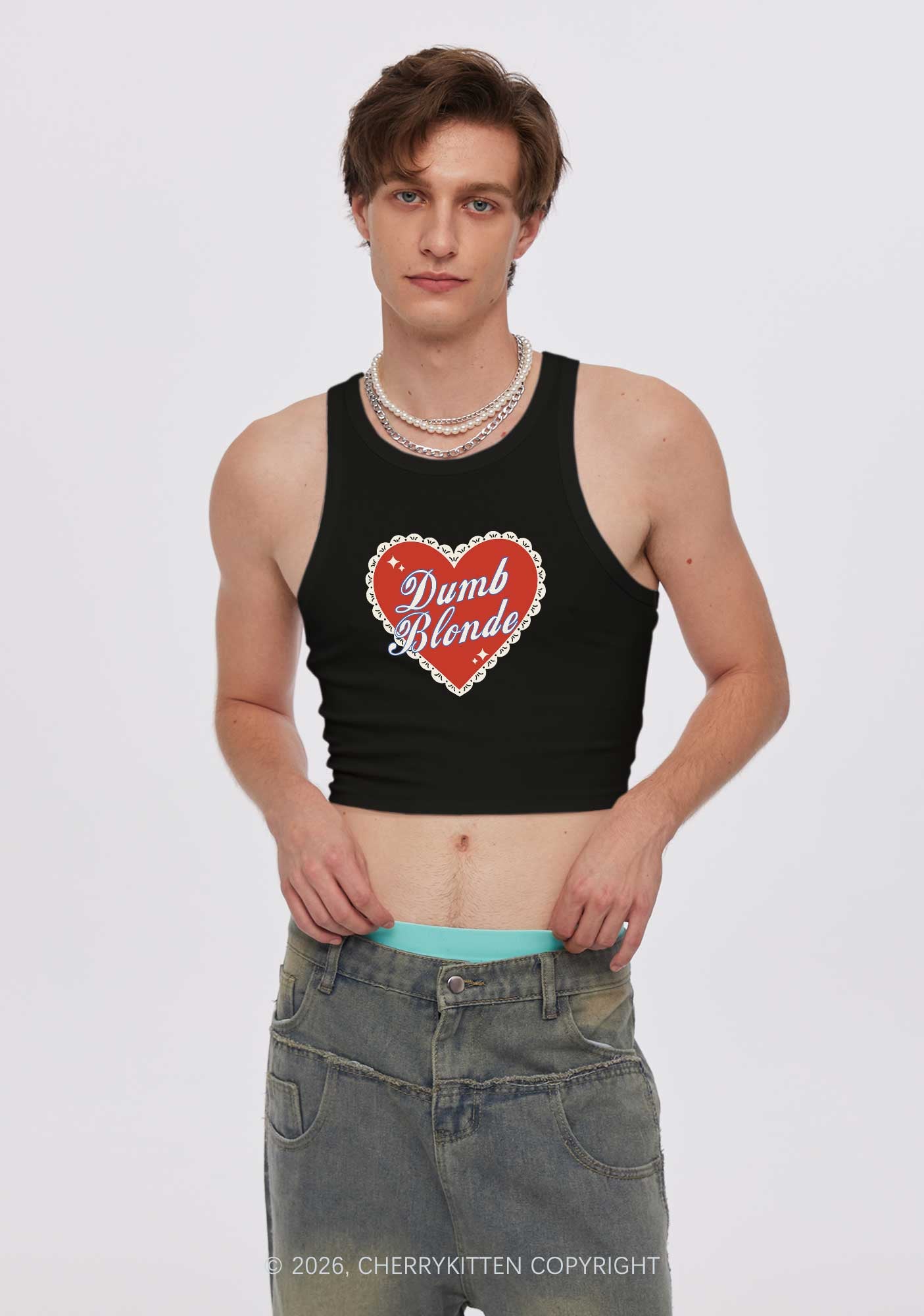 Dumb Blonde Valentine's Day Y2K Crop Tank Top Cherrykitten