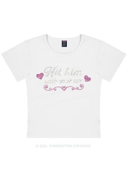 Rhinestone Hit Him Y2K Baby Tee Cherrykitten