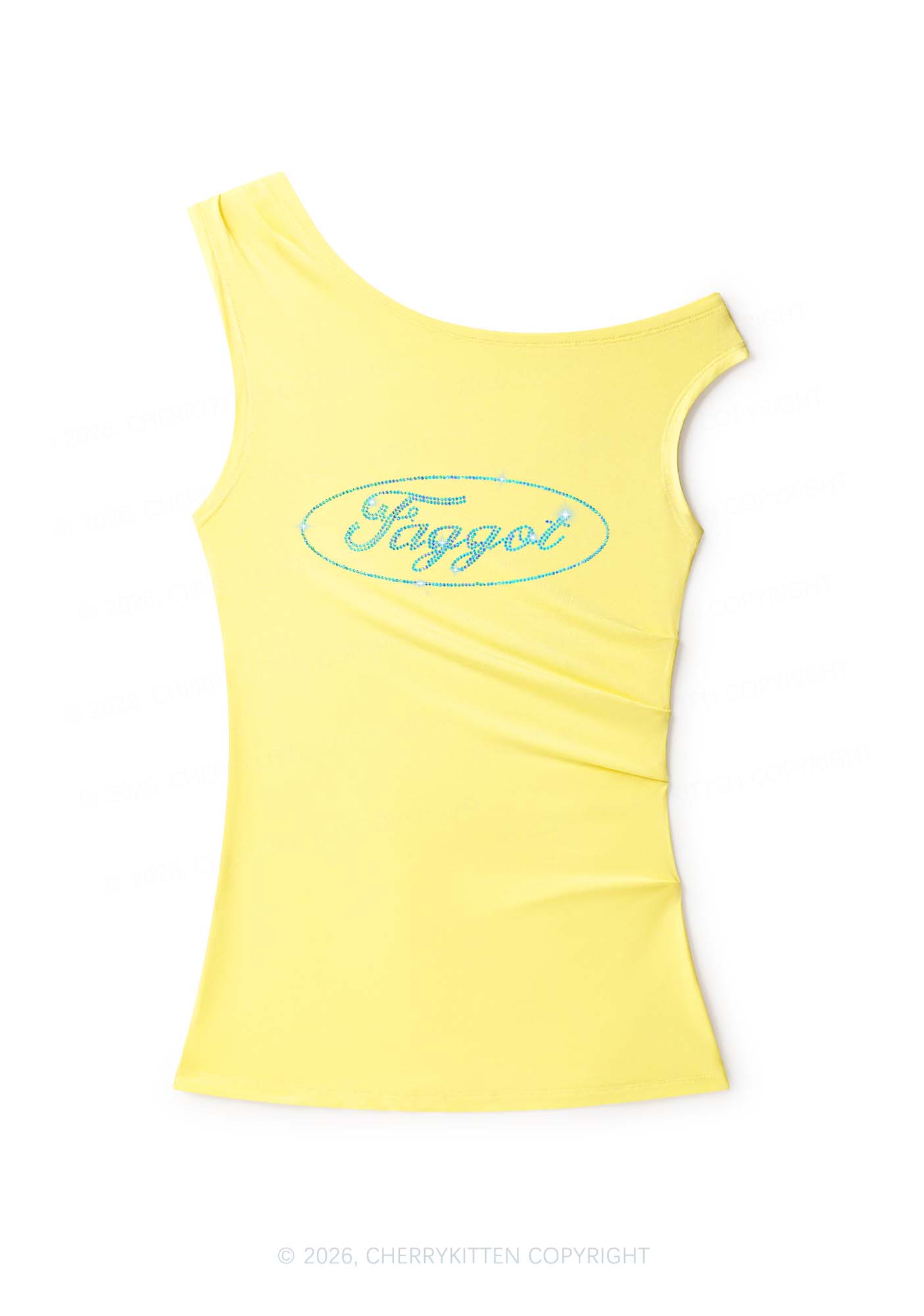 Rhinestone Oval Faggot Pride Y2K Off Shoulder Tank Top Cherrykitten