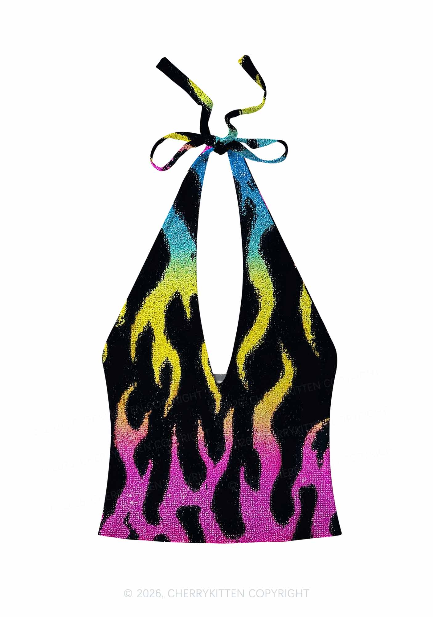 Pansexuality Flame Pride Y2K Print Halter Deep V Neck Cami Cherrykitten