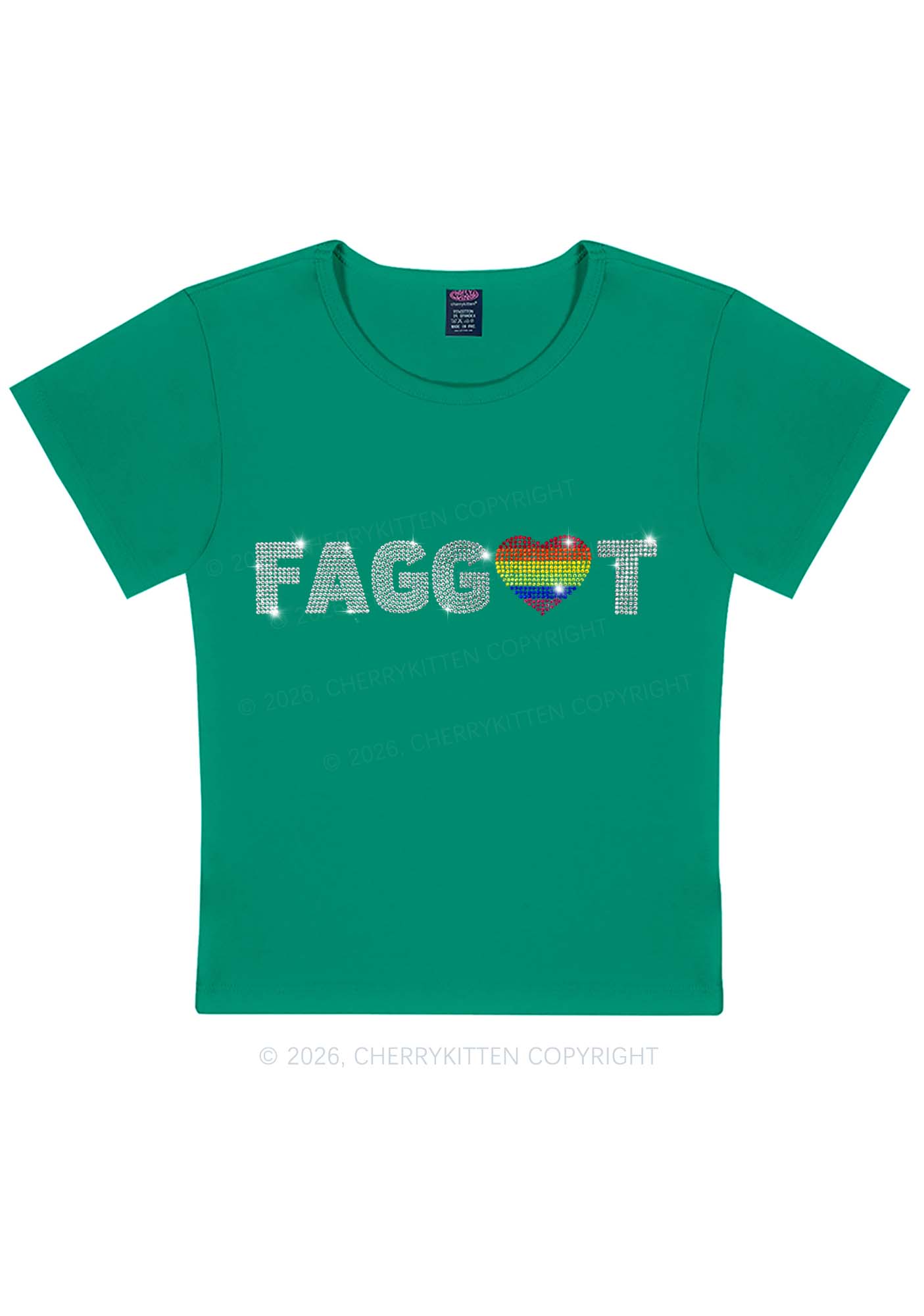 Rhinestone Rainbow Heart Faggot Pride Y2K Baby Tee Cherrykitten