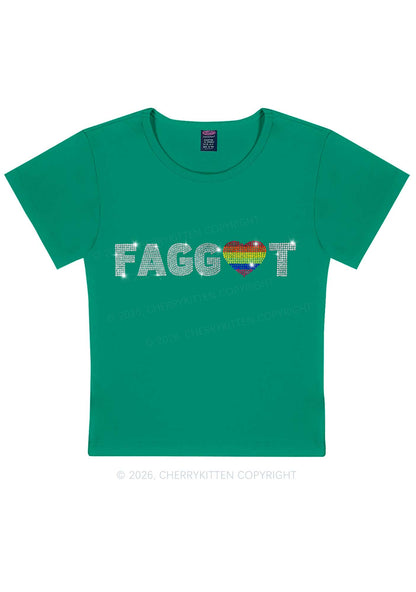 Rhinestone Rainbow Heart Faggot Pride Y2K Baby Tee Cherrykitten