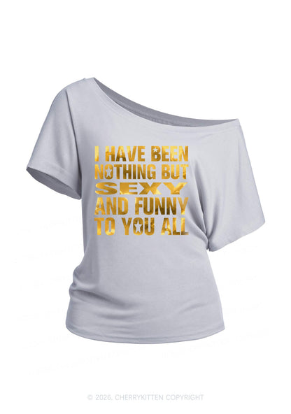 I Have Been Nothing Silver Foil Printed Y2K Off Shoulder Tee Cherrykitten