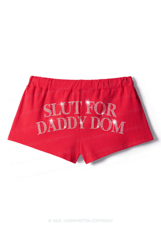 Rhinestone Slxt For Daddy Dom Y2K Drawstring Mini Shorts Cherrykitten