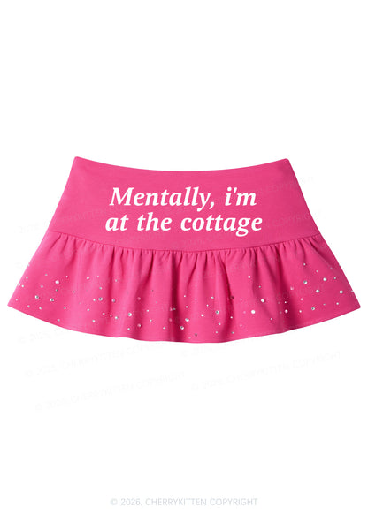 Mentally Im At The Cottage HR Y2K Pink Ruffled Rhinestone Mini Skirt Cherrykitten