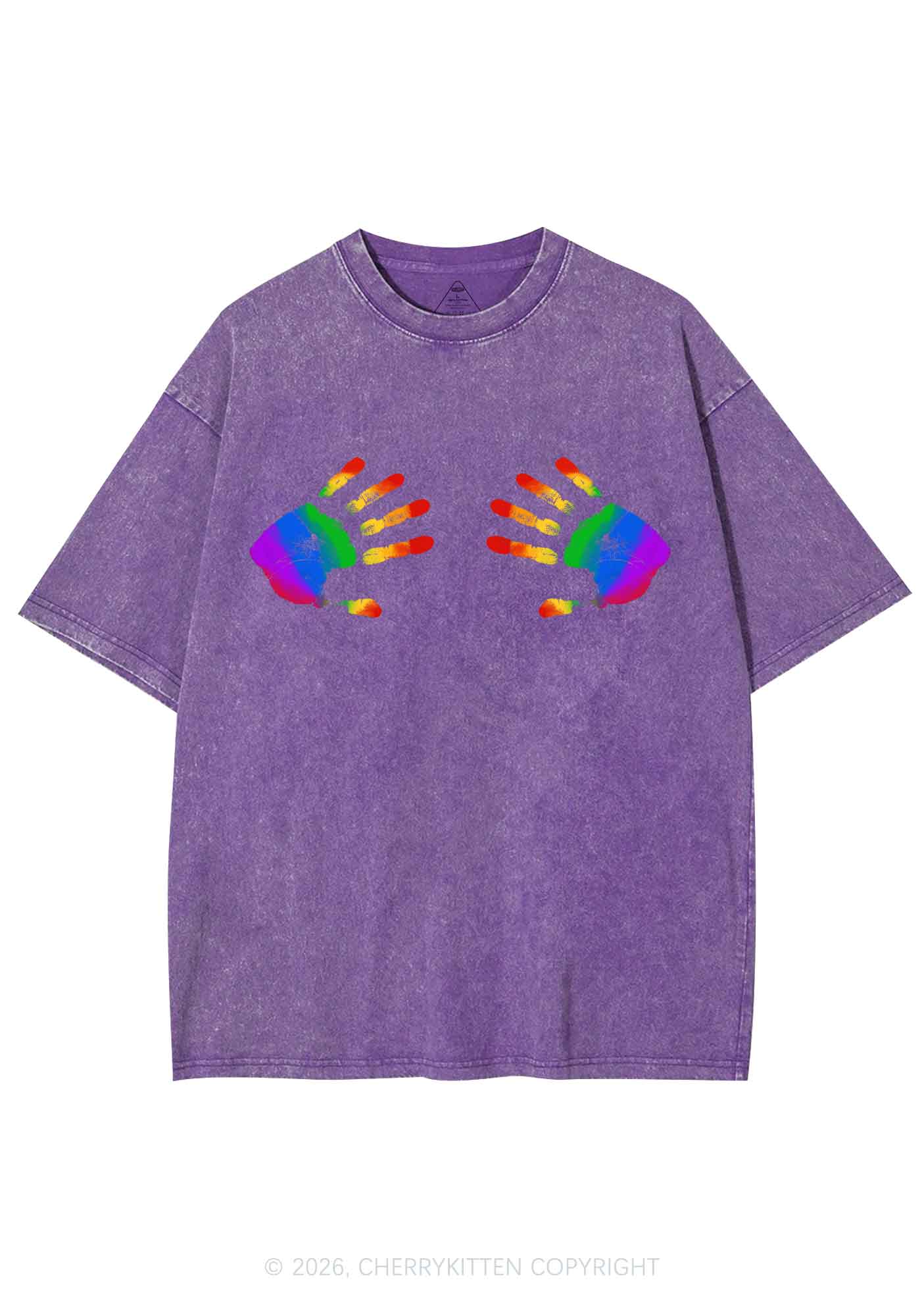 Rainbow Handprint Pride Y2K Shirts Washed Tee Cherrykitten