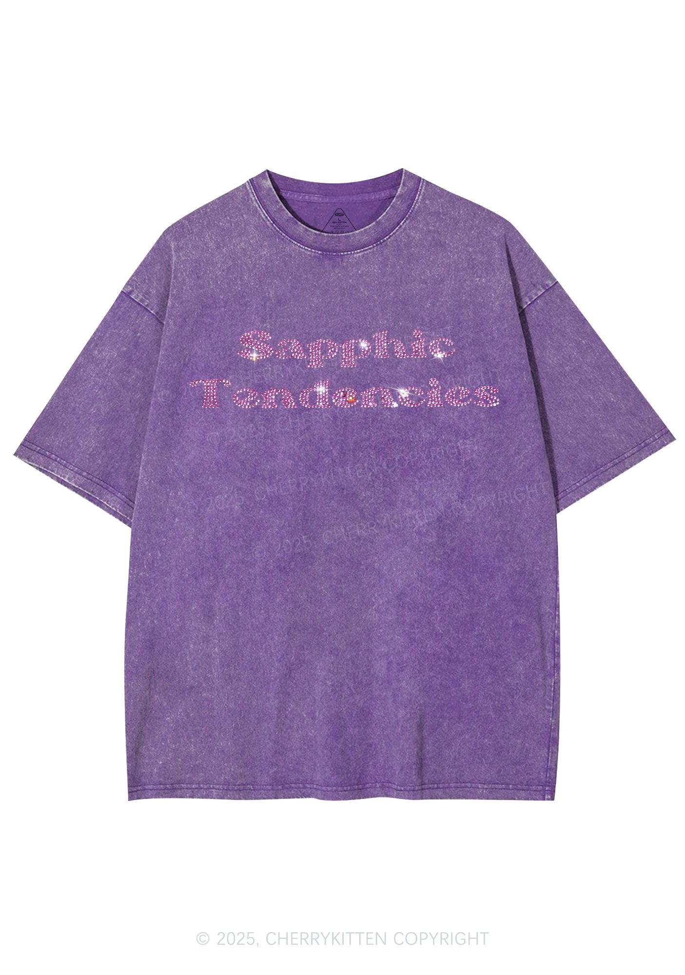Rhinestone Sapphic Tendencies Pride Y2K Shirts Washed Tee Cherrykitten
