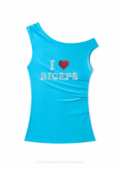 Rhinestone I Love Biceps Y2K Off Shoulder Tank Top Cherrykitten