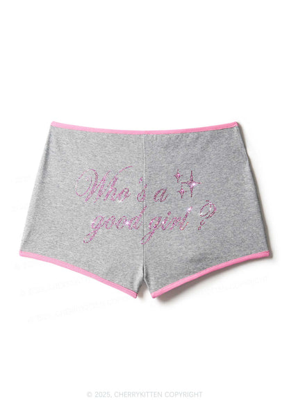 Rhinestone Whos A Good Girl Y2K Booty Shorts Cherrykitten