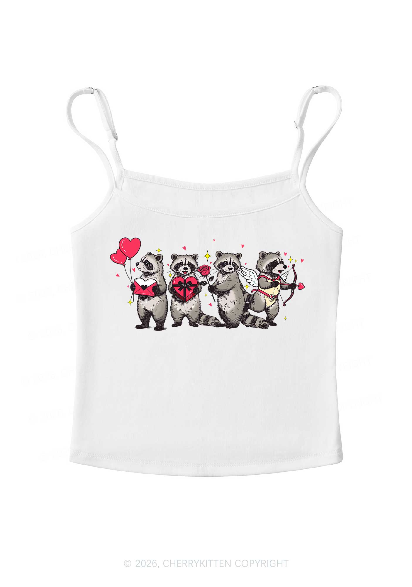 Raccoon Cupids Valentine's Day Y2K Spaghetti Strap Cami Cherrykitten