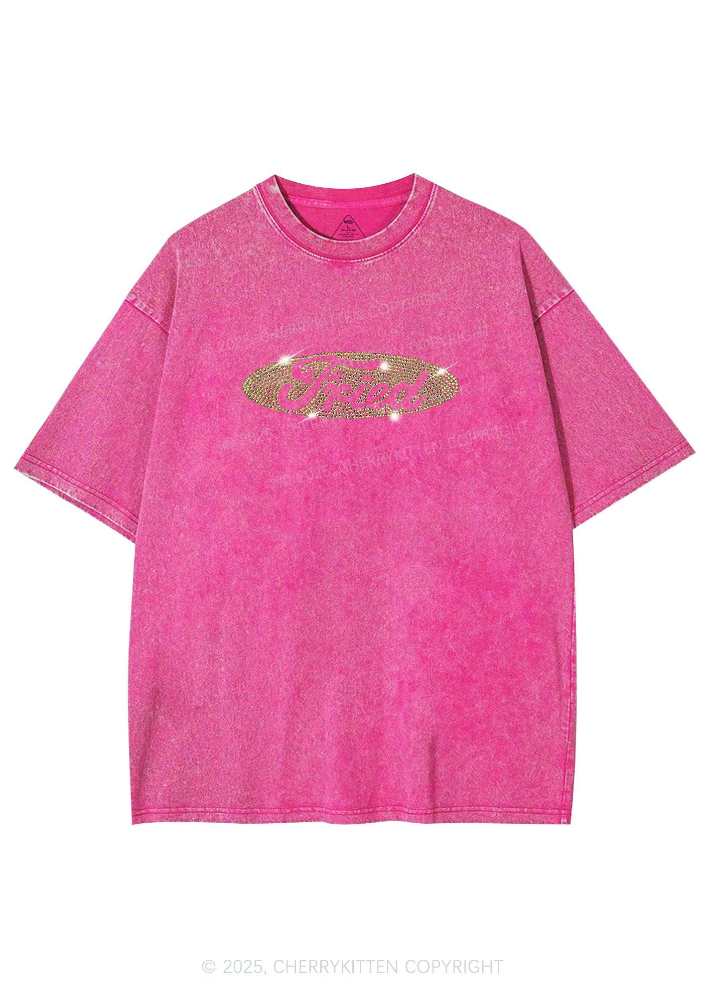 Rhinestone Fried Y2K Shirts Washed Tee Cherrykitten