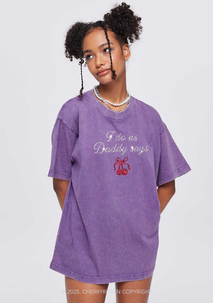 Rhinestone I Do As Daddy Says Y2K Shirts Washed Tee Cherrykitten