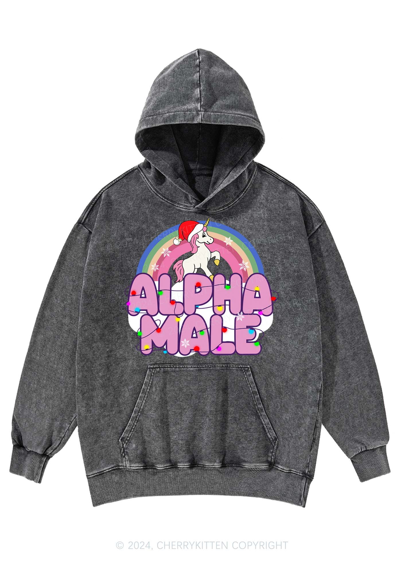 Christmas Alpha Male Y2K Washed Hoodie Cherrykitten