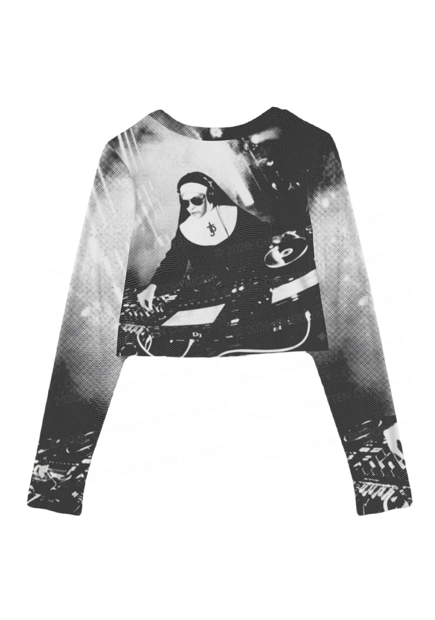 DJ Nun Y2K Mesh Long Sleeve Crop Top Cherrykitten