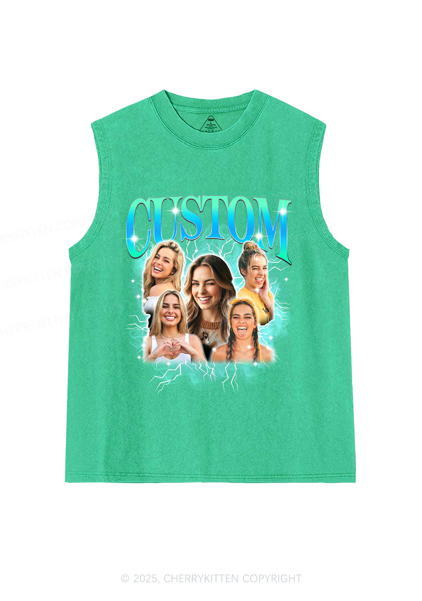 Custom Collage Portrait Y2K Washed Muscle Tank Cherrykitten