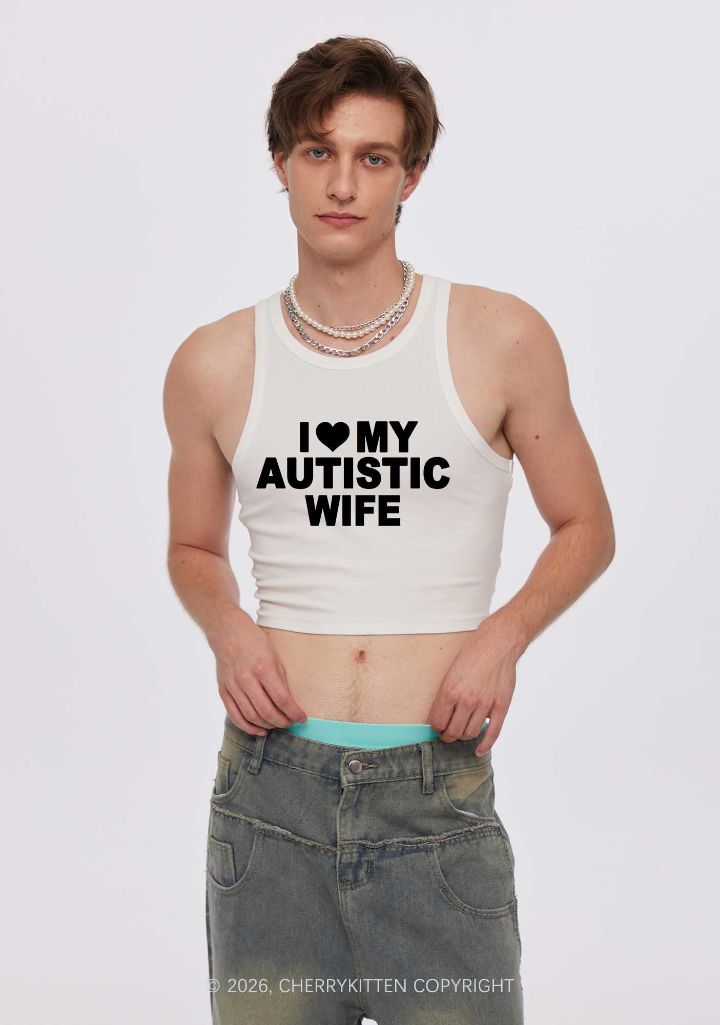 I Love My Autistic Wife Y2K Crop Tank Top Cherrykitten