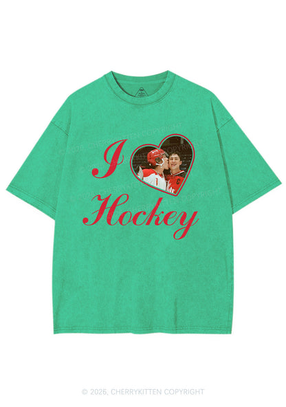 I Love Hockey HR Y2K Shirts Washed Tee Cherrykitten
