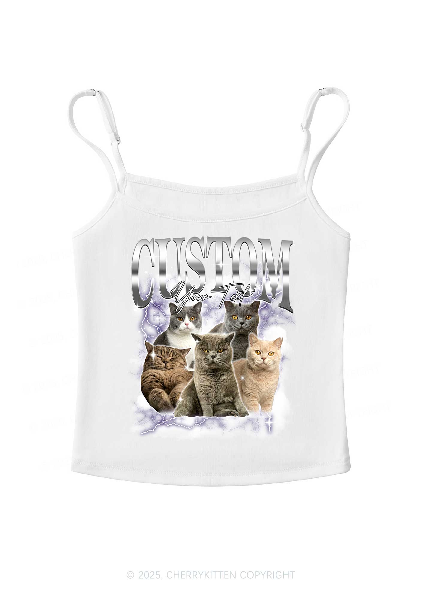 Custom Neon Lightning Cat Photo Y2K Spaghetti Strap Cami Cherrykitten